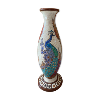 FORMER LONGWY DÉCOR DÉCOR Peacock Art Deco VASE