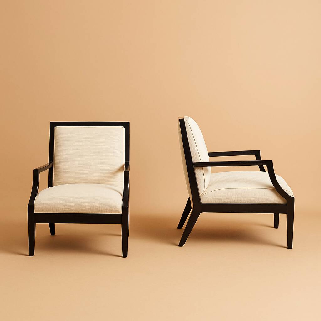 Pair of Art Deco armchairs — black lacquered wood and zebra leather - mid-century