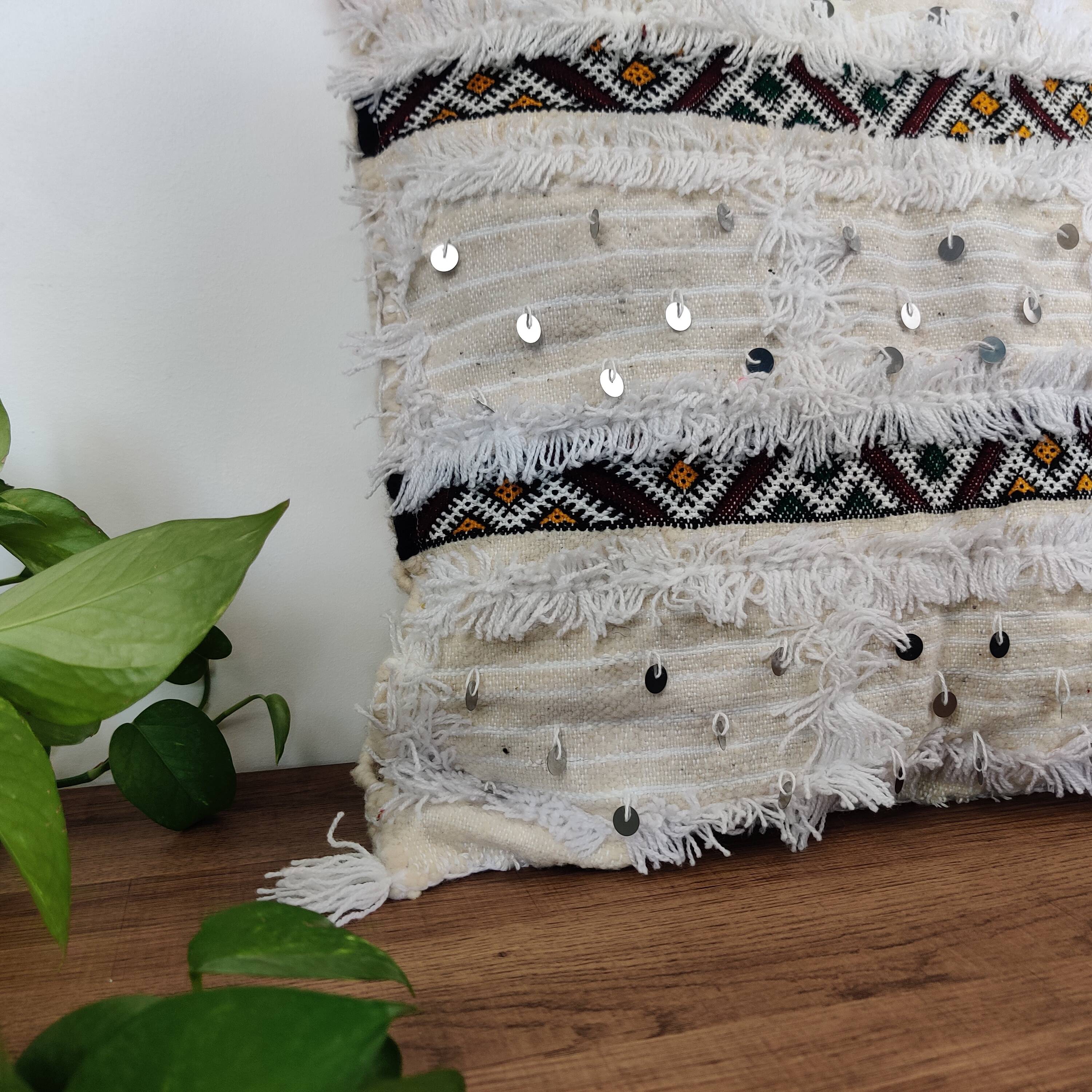 Moroccan white handira kilim cushion