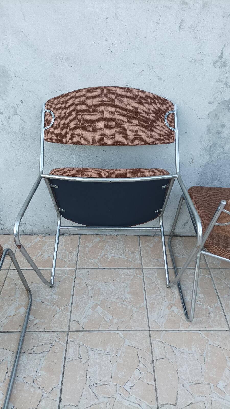 Set of 6 vintage low chrome metal chairs