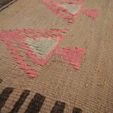 Vintage Kilim Runner, 1960s Burgundy & Pink Wool Rug 295 x 120 cm