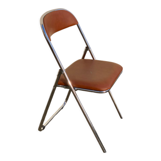 Vintage folding chair Skaï and chromed metal 1970