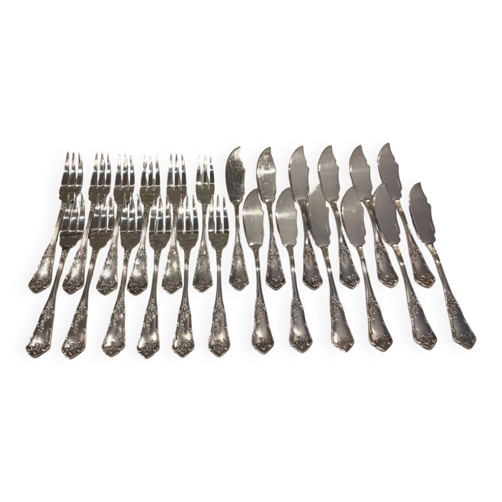 12 forks, 12 silver-plated fish knives Boulenger LXV