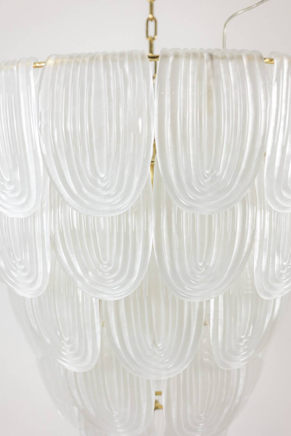Translucent white Murano glass chandelier. Italy, contemporary work.