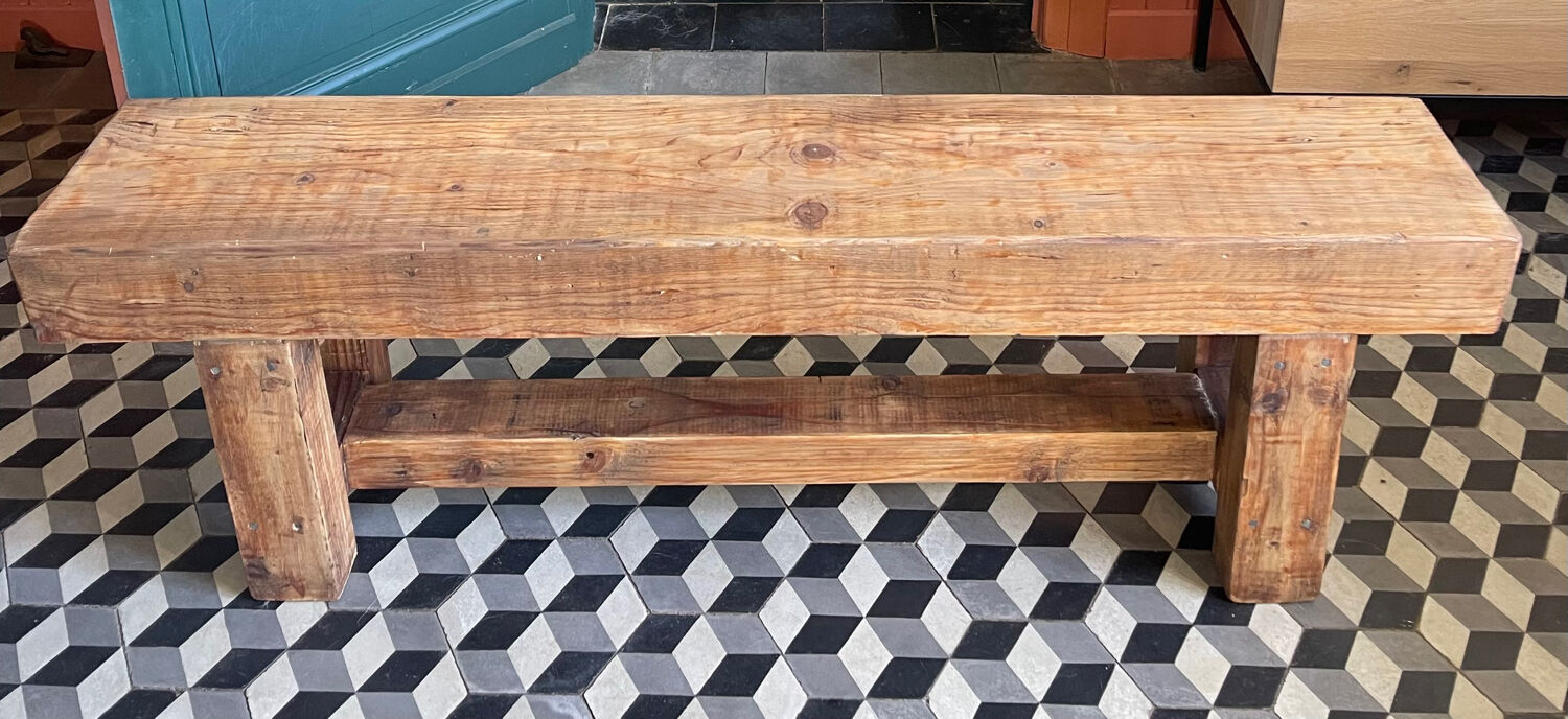 Old raw wooden bench