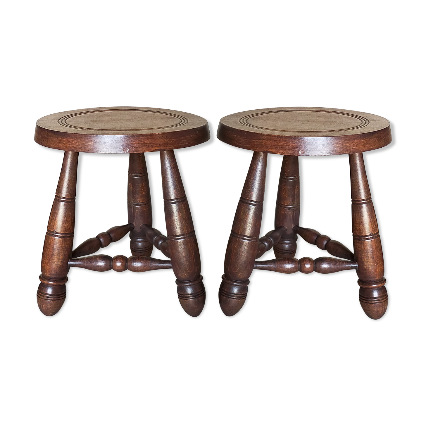 Pair of vintage wooden tripods stools