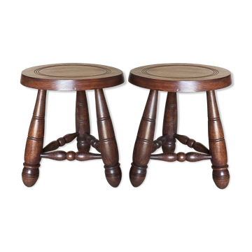 Pair of vintage wooden tripods stools