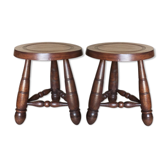 Pair of vintage wooden tripods stools