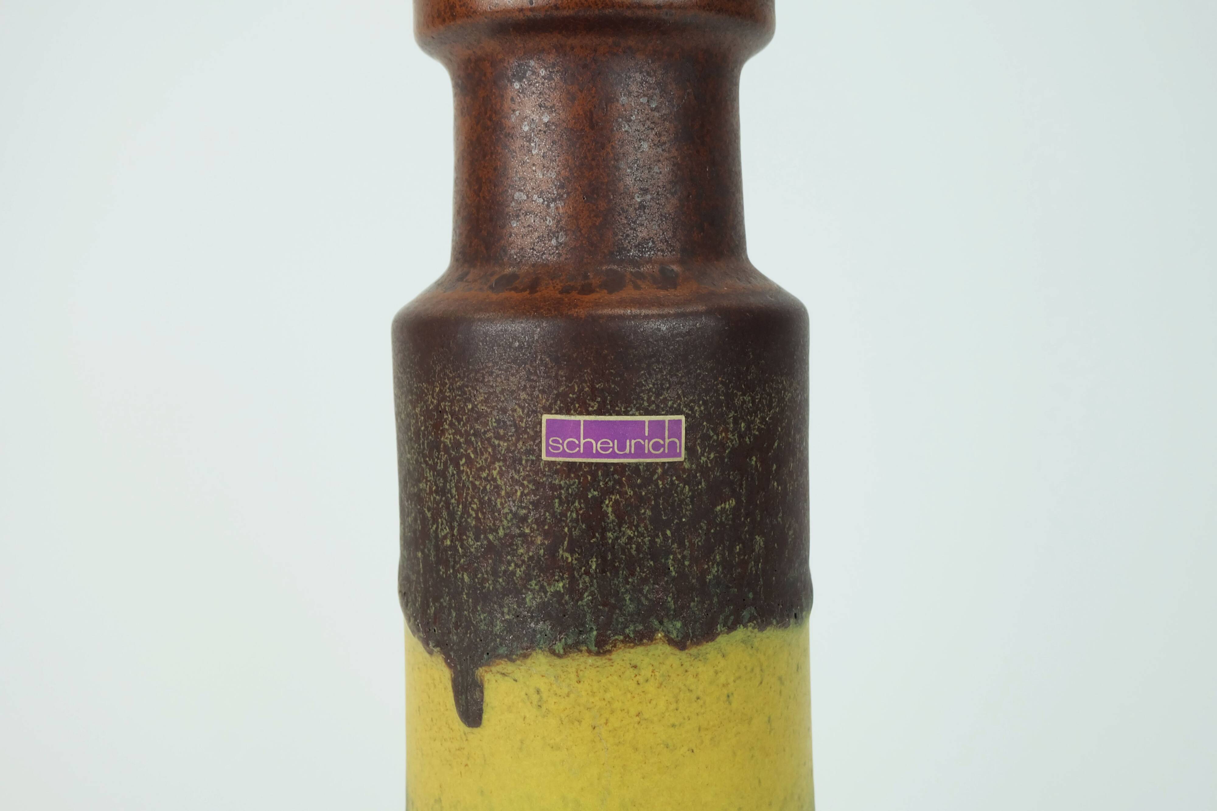 1960s 70s vintage scheurich VASE model 205-32 matte glaze shades of yellow