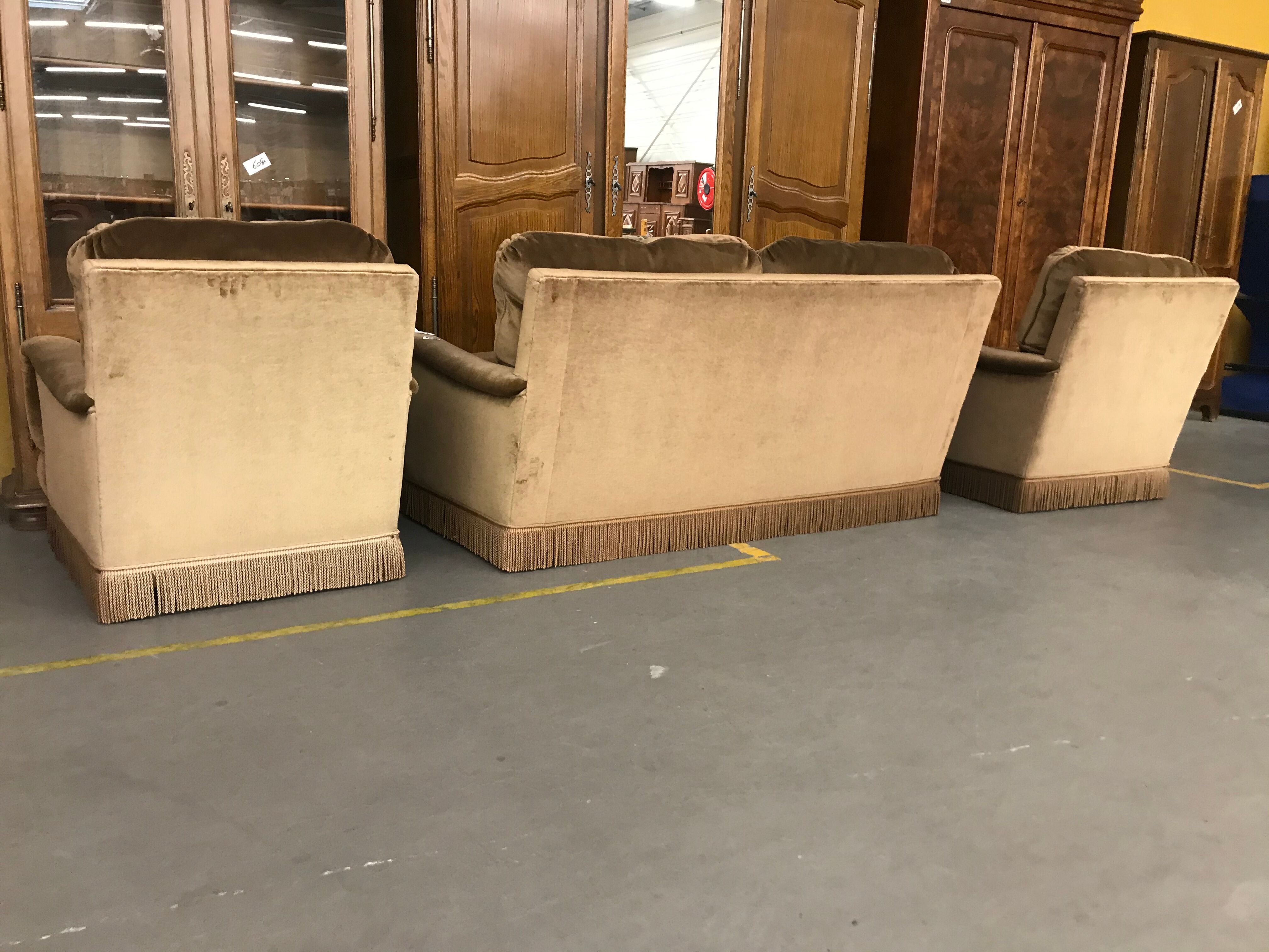 Sofa lounge two velvet armchairs 1970 Sanz