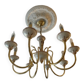 Two chandeliers and two porcelain wall lights, Italy