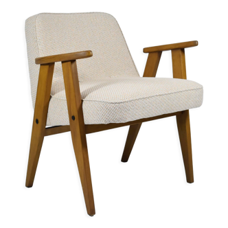 Original armchair J. Chierowski, model 366, 1960s,beige brown fabric, teak wood