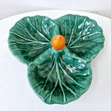 Vintage compartmentalized ceramic serving dish cabbage leaf shape Vallauris style