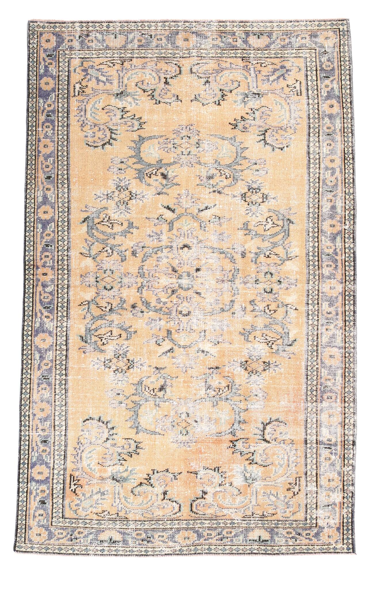 5x8 Mustard & Yellow Bordered Vintage Rug, 160x255Cm