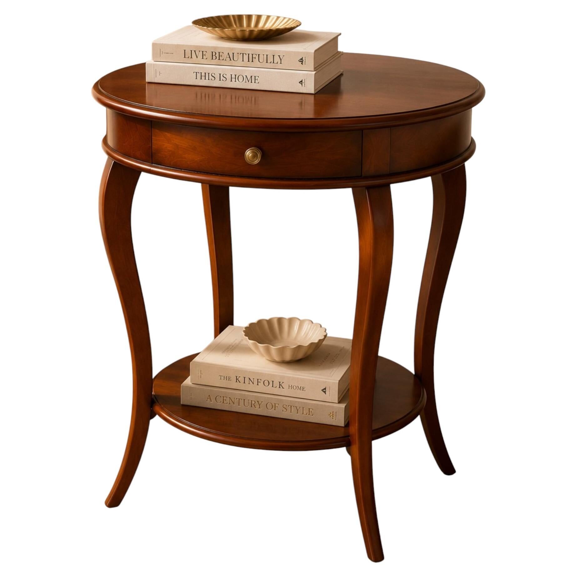 Late 20th Century Classical Style Round Side Table / Sewing Table