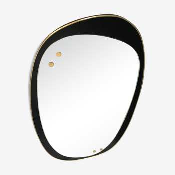 Freeform mirror with black and brass frame 1950s
