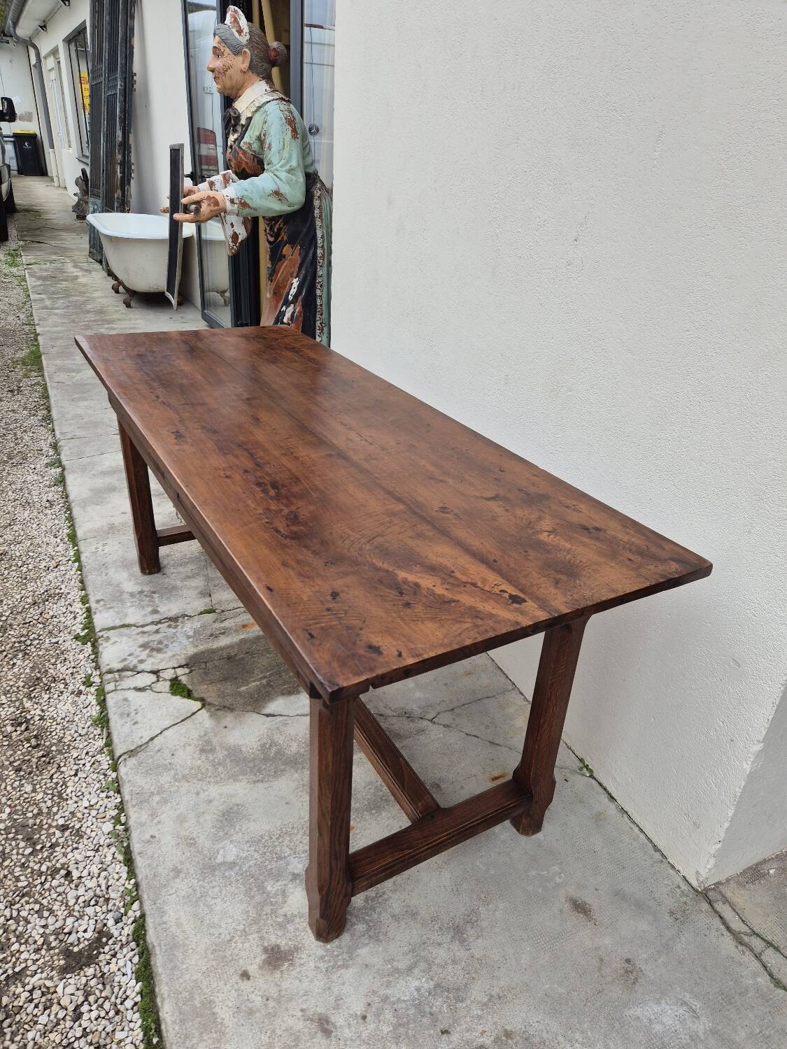 19th century solid walnut Burgundy farmhouse table with two drawers - 1m82