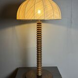 Large 95 cm midcentury brutalist wood turned mushroom table lamp, 1950s