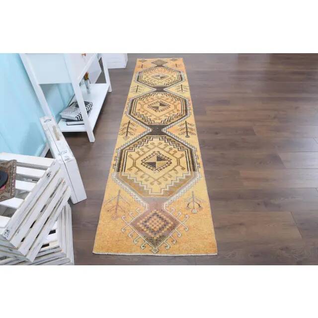 1970s Vintage Turkish Oushak Handmade Wool Runner 72x303