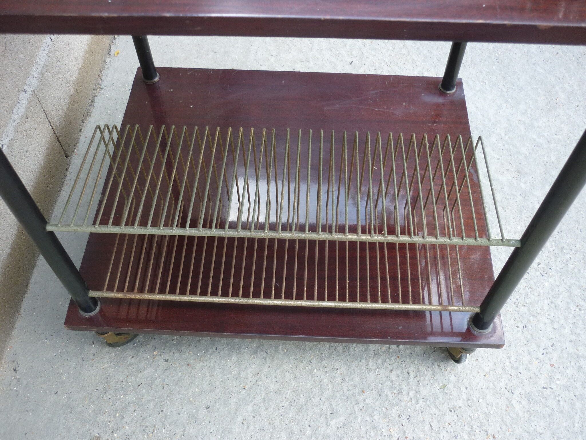 Wooden vintage table on wheels
