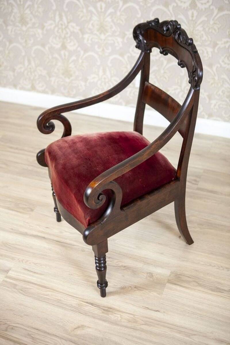 Set of Empire Mahogany Armchairs in Red Upholstery, 19th Century