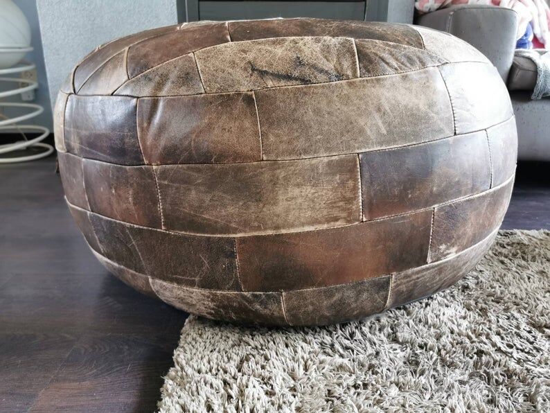 Vintage 70s leather pouf