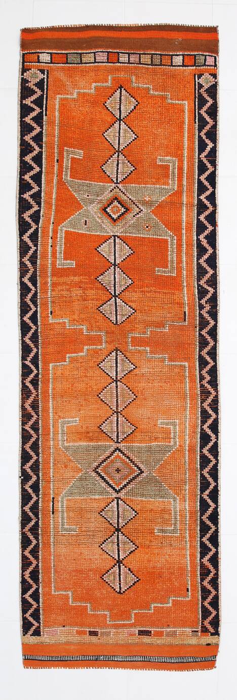 Pumkin Orange Pattern Vintage Runner Rug, 88x291 Cm