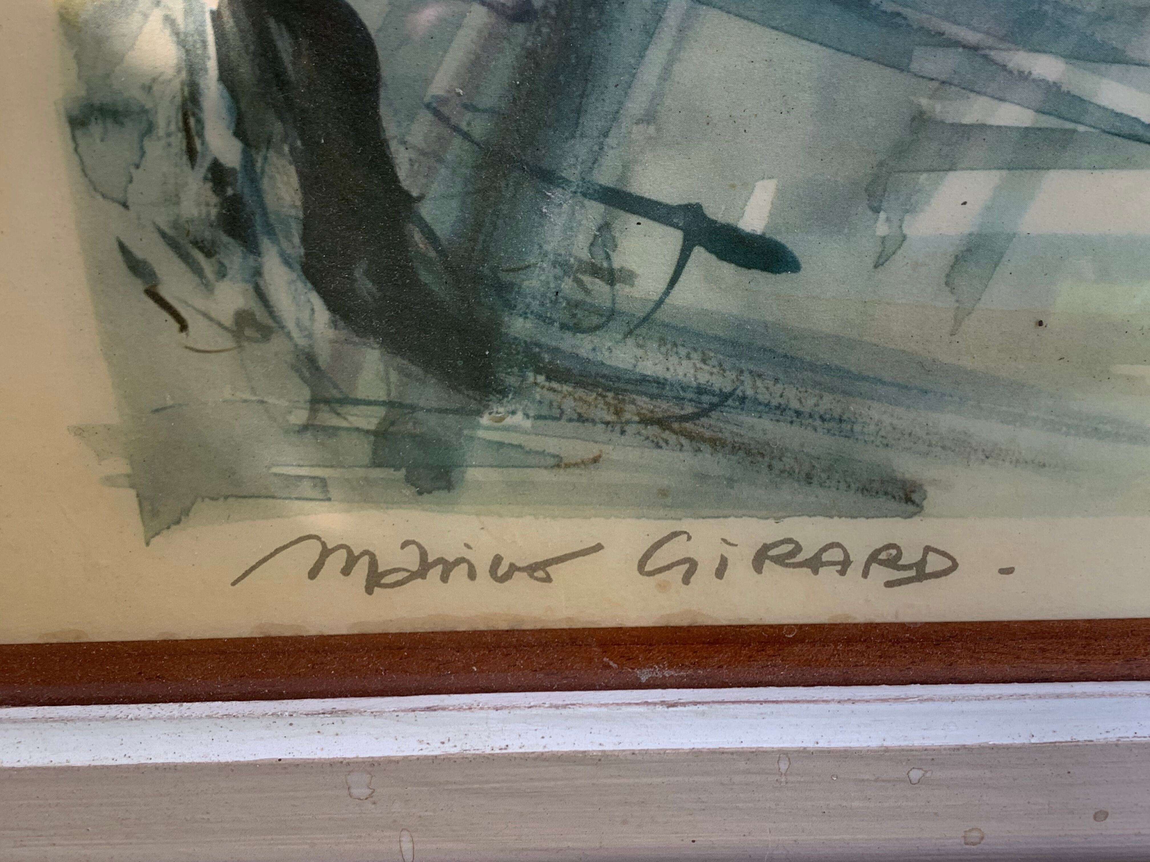 Lithograph notre dame et les bouquinistes signed by Marius Girard vintage