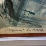 Lithograph notre dame et les bouquinistes signed by Marius Girard vintage