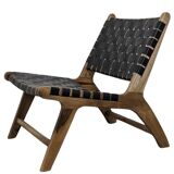 Art Deco armchairs in walnut wood and black leather