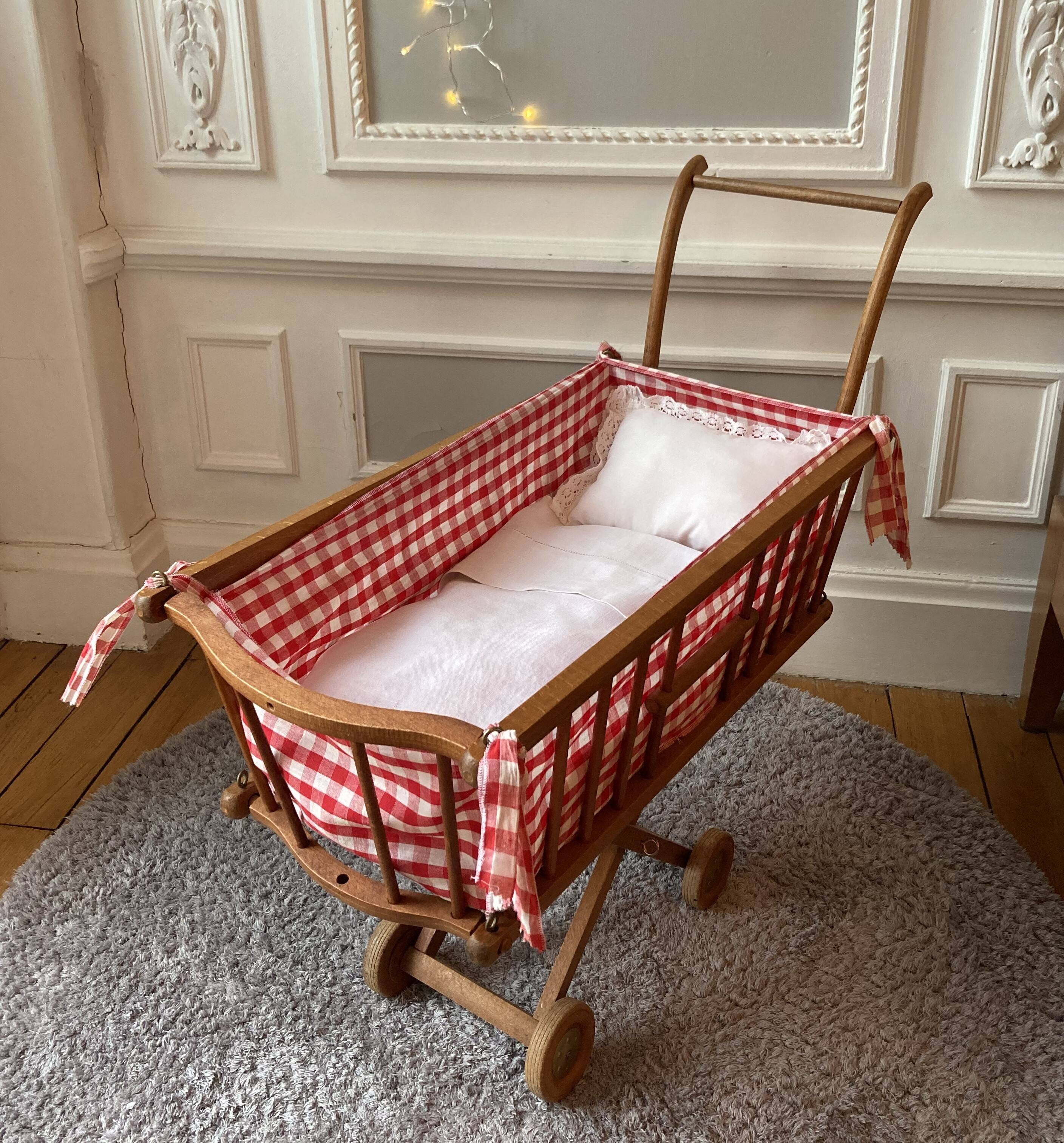 Vichy wooden doll pram bed set