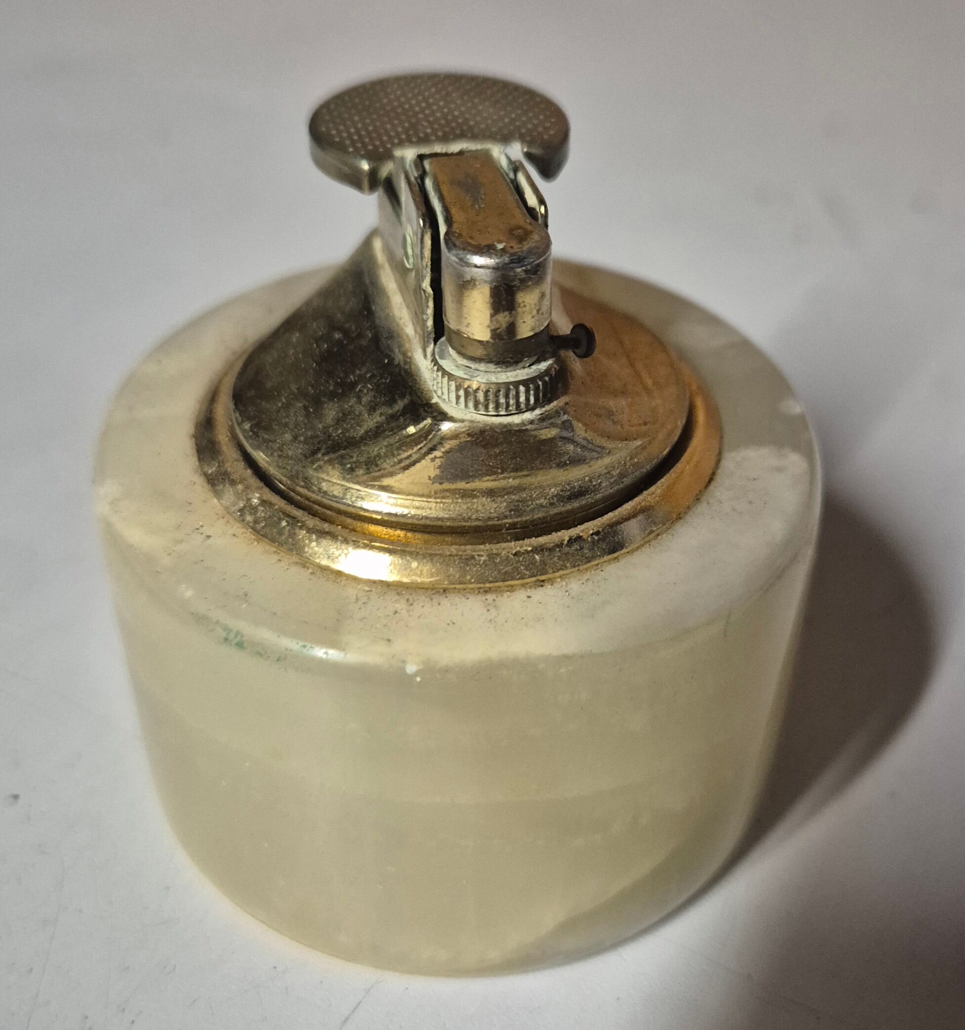 Vintage onyx stone table lighter with gold metal