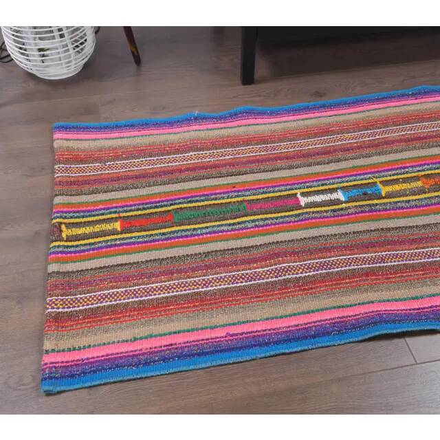 Vintage Turkish Hand-Knotted Wool Cotton Beige Kilim Runner Rug 76x198
