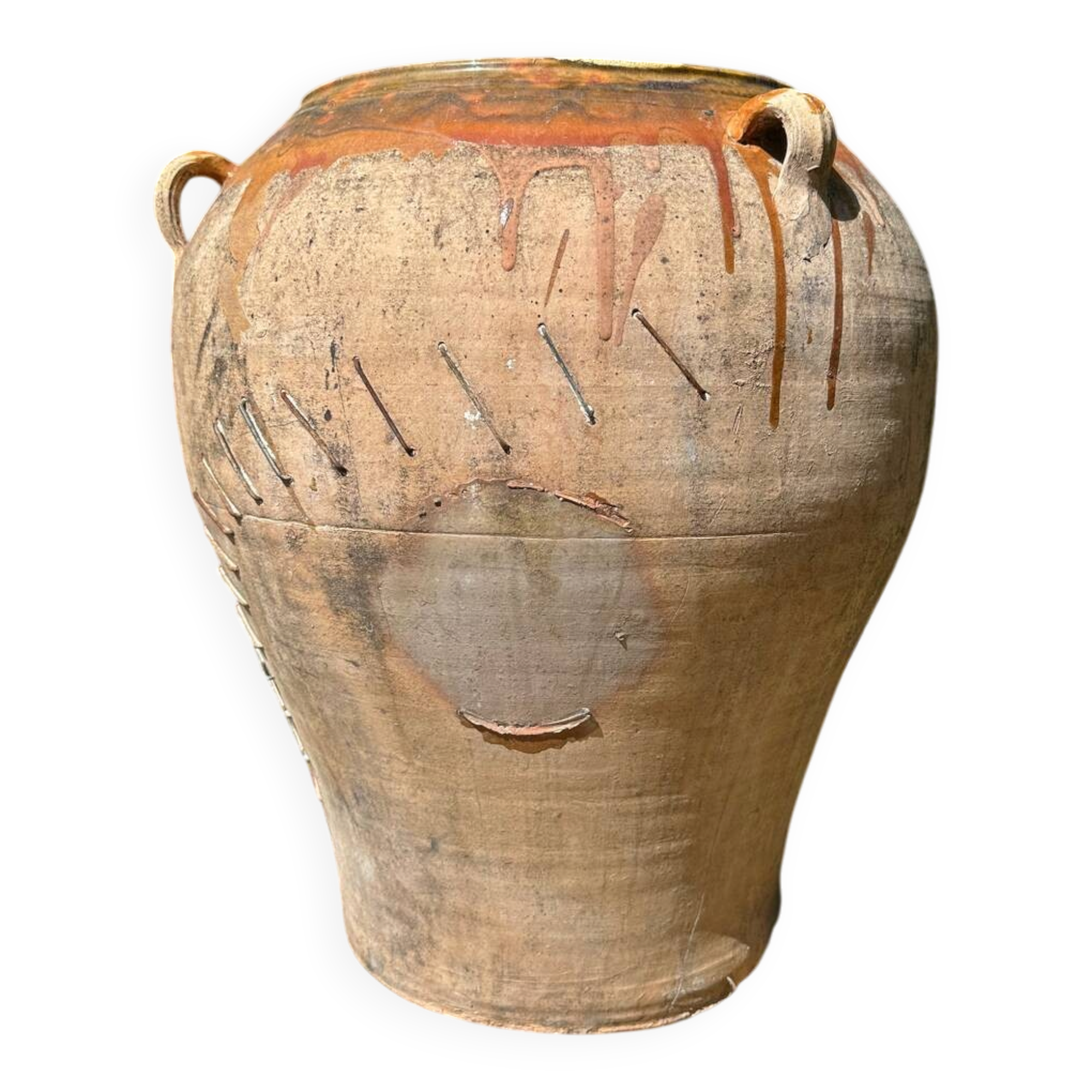 Ancient terracotta pottery jar from the 19th century.