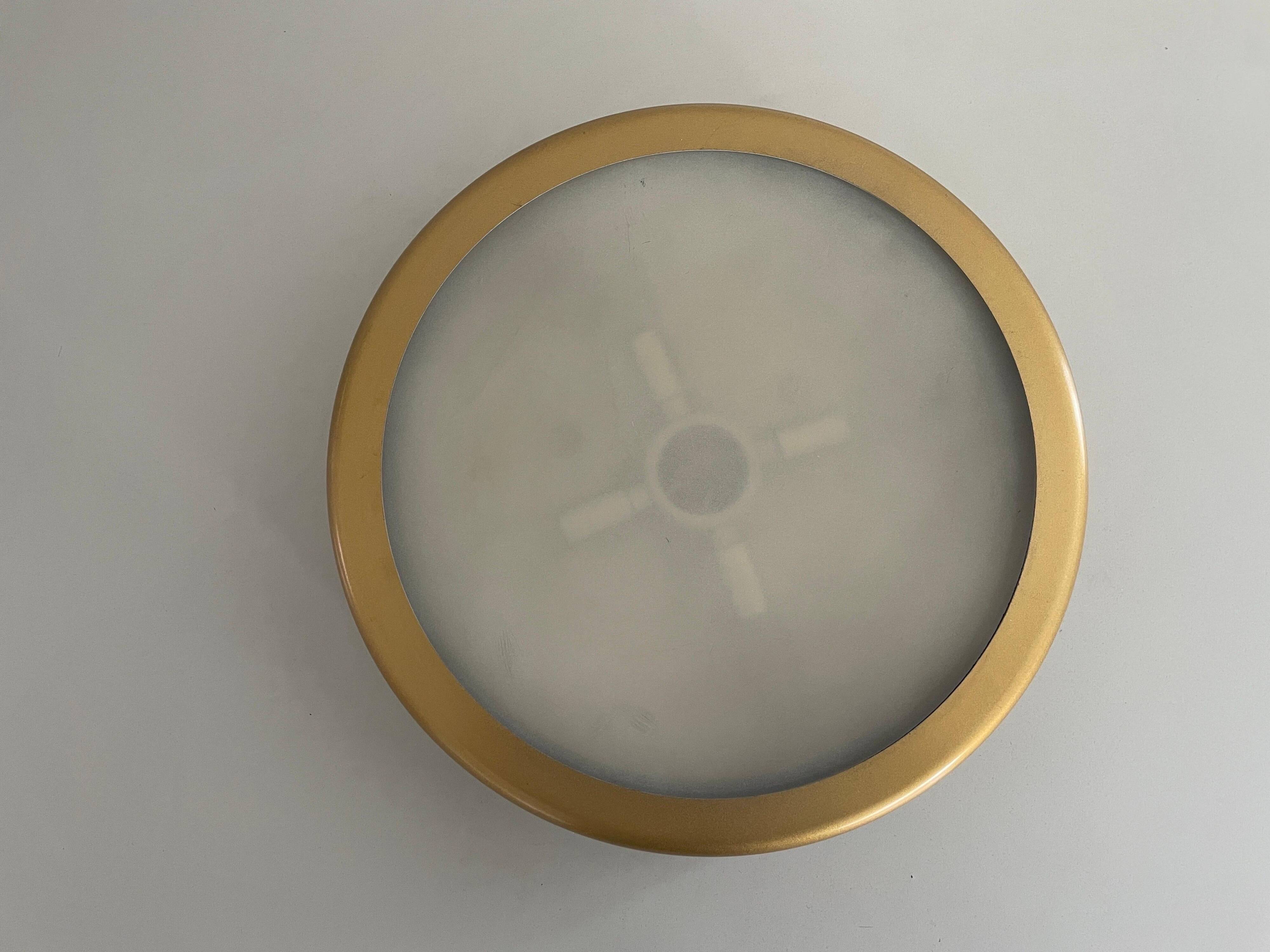 Design/One, flush lamp in glass, gold and brown metal, 1960s, Germany