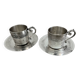 2 Gallia silver-plated cups and saucers with rooster and goat's head hallmarks, numbered