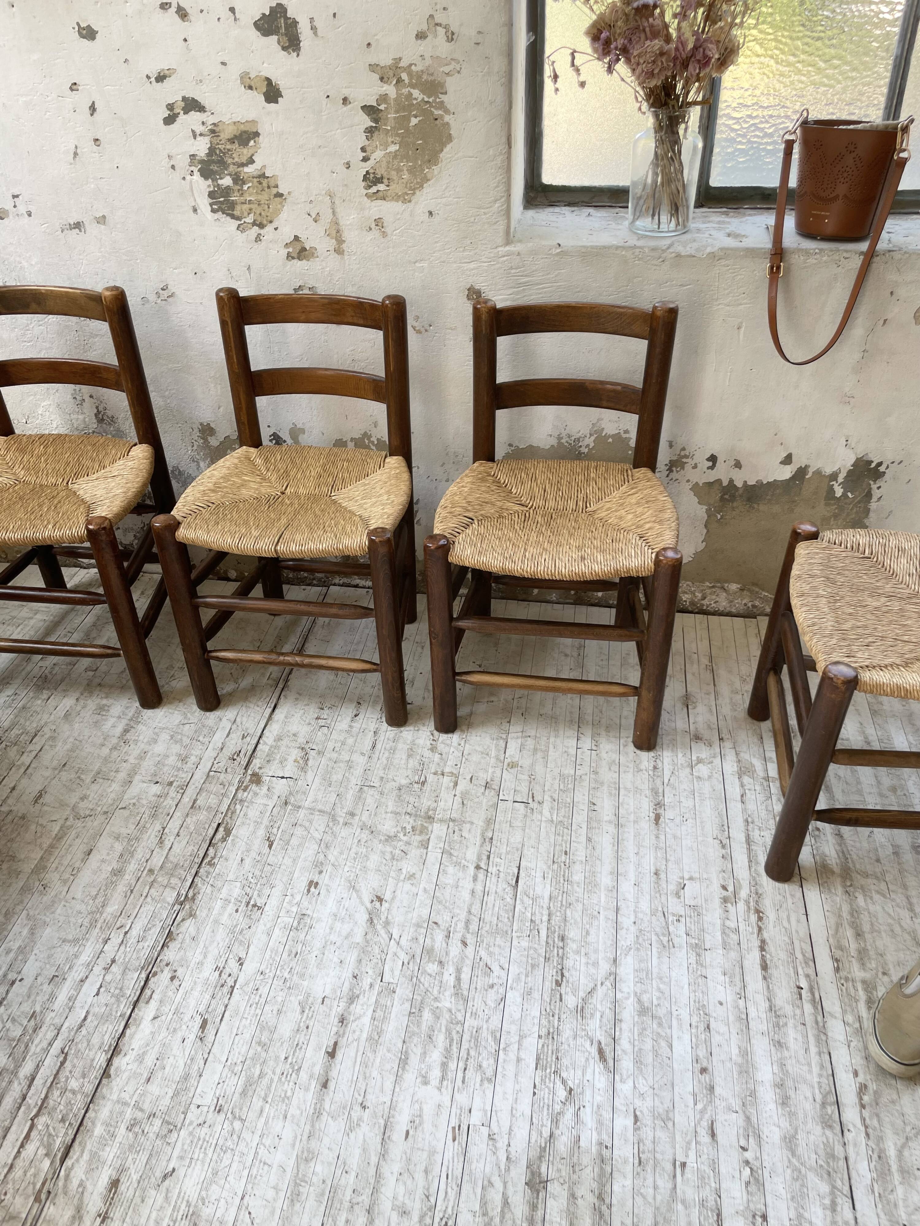 6 straw and oak chairs, mountain furniture