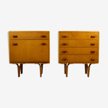 Set of 2 nightstands with glass tops from N. Domov, 1970s