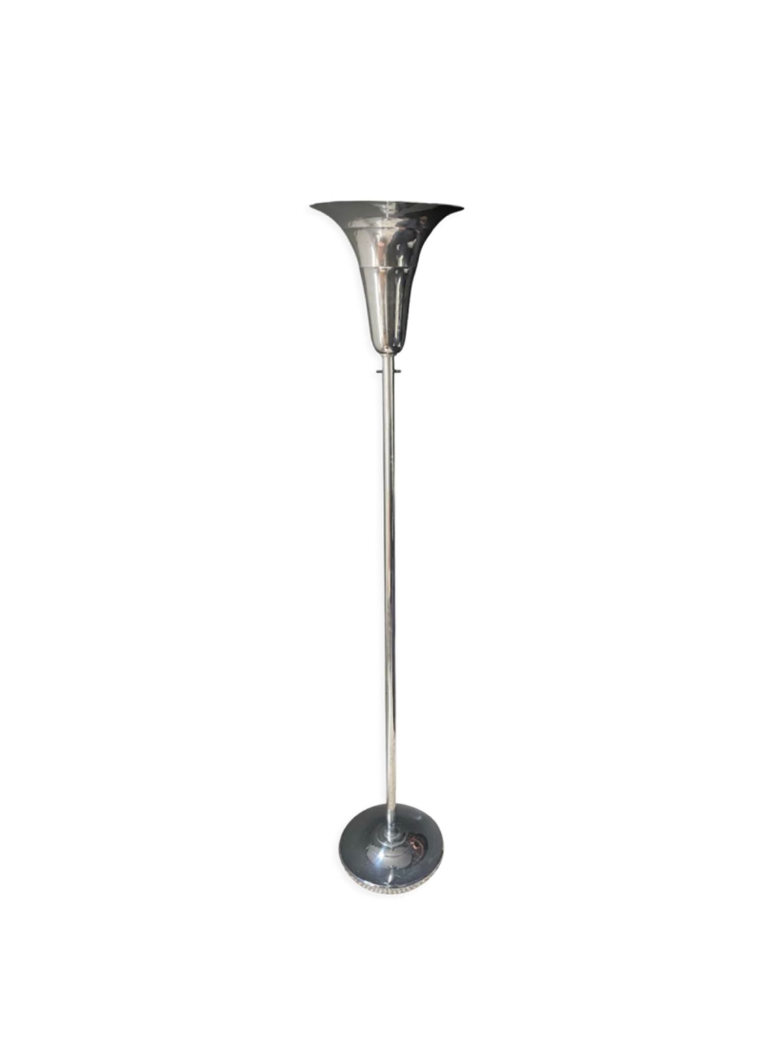 Vintage art deco floor lamp, chrome metal, France 1930