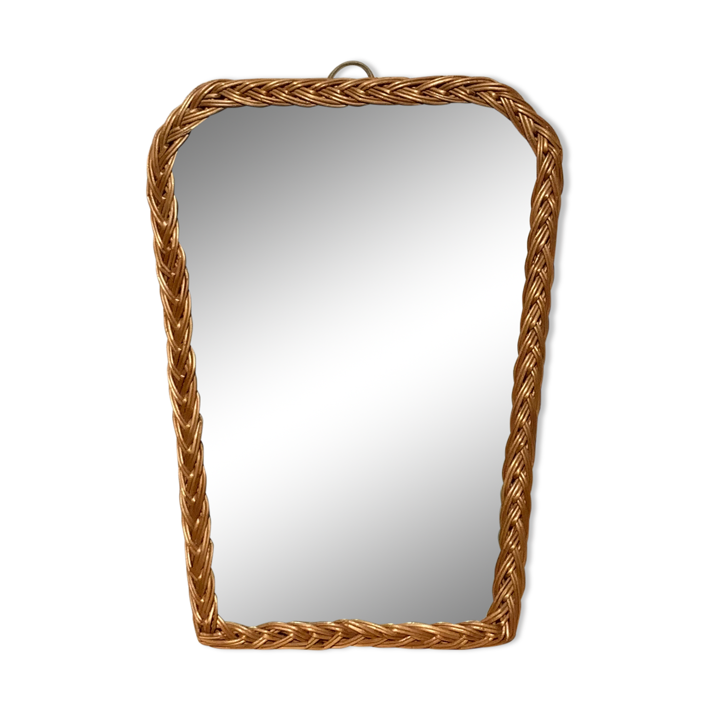 Antique mirror in rattan and wood shape mirror vintage braided wicker