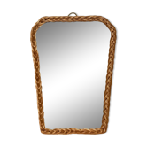 Miroir ancien en rotin et bois forme rétroviseur vintage osier tressé
