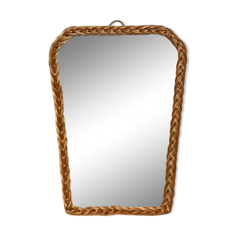 Antique mirror in rattan and wood shape mirror vintage braided wicker