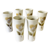 Grands verres en céramique, motif fleur peint à la main, tons beige/crème