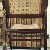 Pair of folding chairs wicker cané