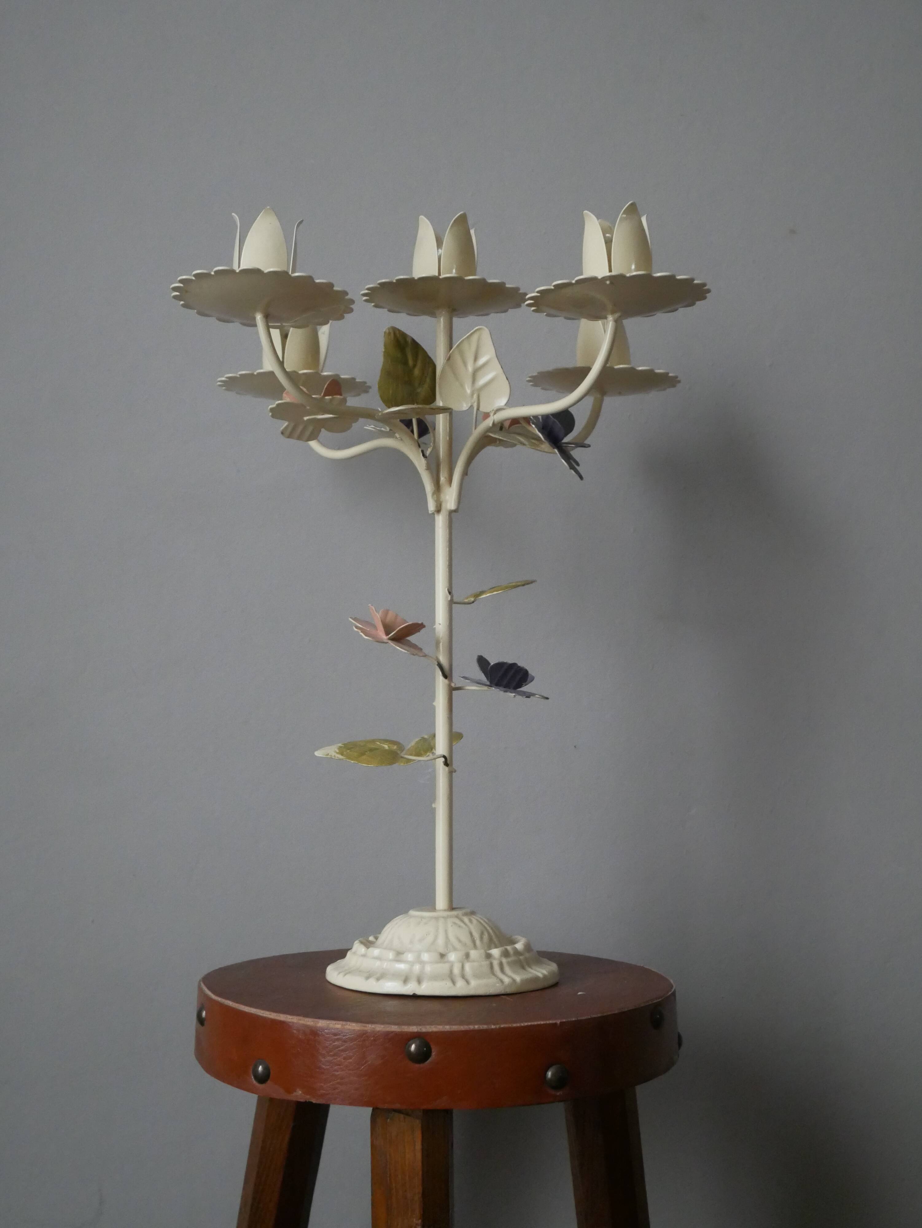 Retro Kitsch Painted Metal Candlestick Candelabra Candle Holder 5 Branches