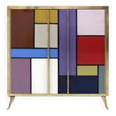 Mid-Century Modern Italian Sideboard in Solid Wood and Coloured Glass