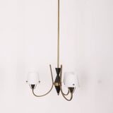Vintage 50's chandelier with three lights in glass, italian design