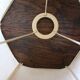 Table lamp with a patinated base and vintage woven shade.
