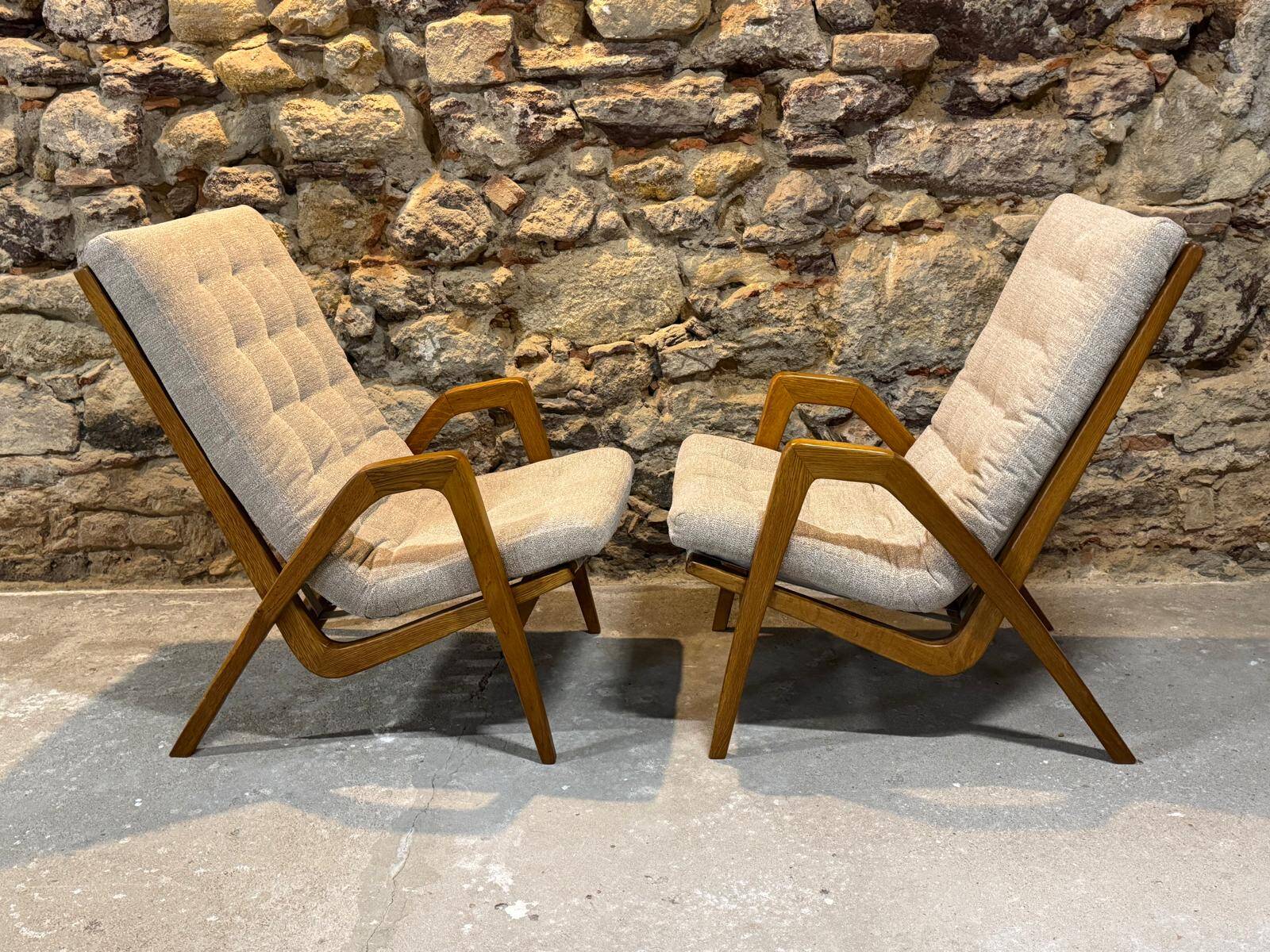 Paire de fauteuils par Jan Vaněk, années 1940, entièrement restaurés, Tchécoslovaquie
