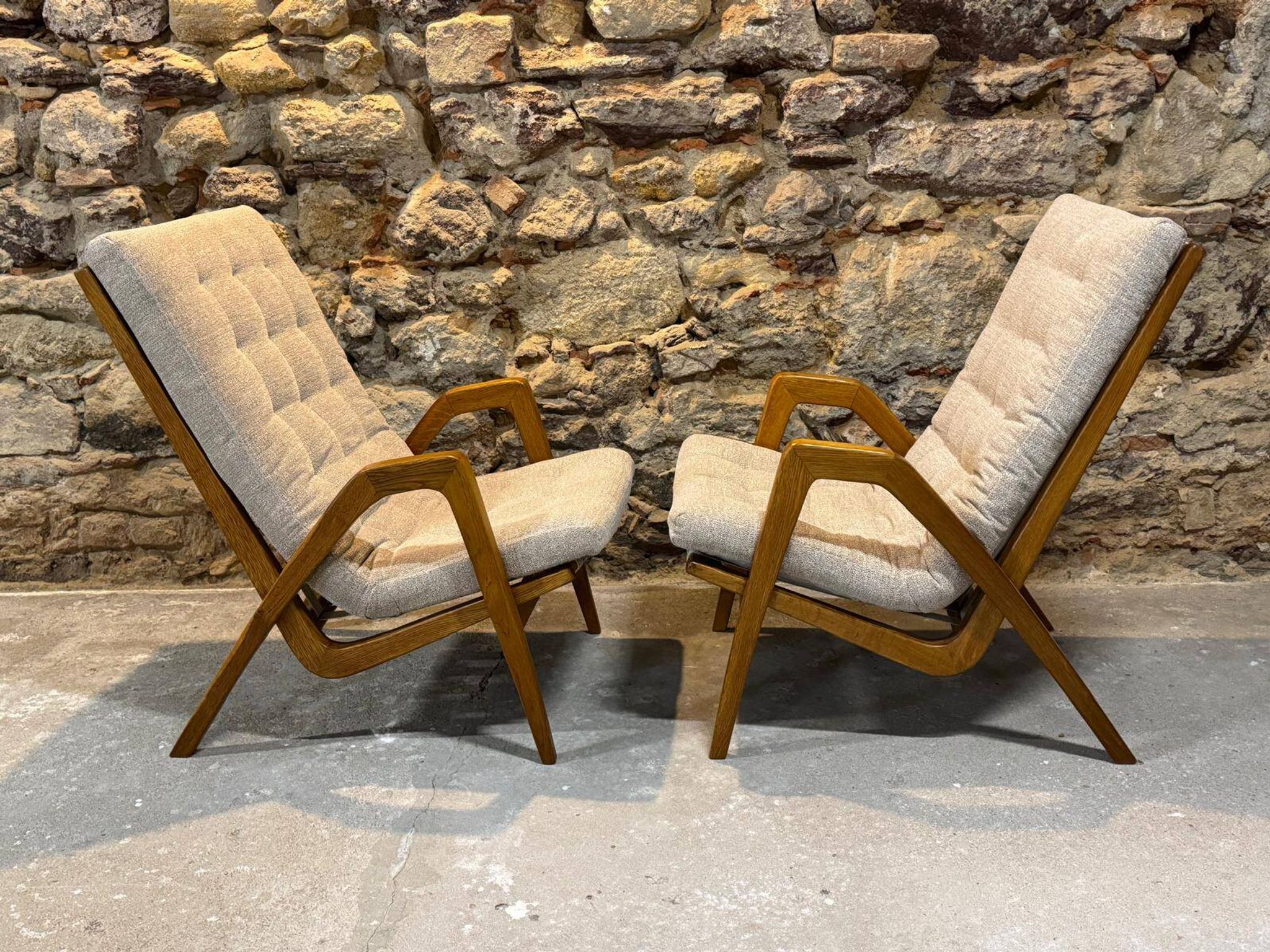 Pair of armchairs by Jan Vaněk, 1940s, fully restored, Czechoslovakia